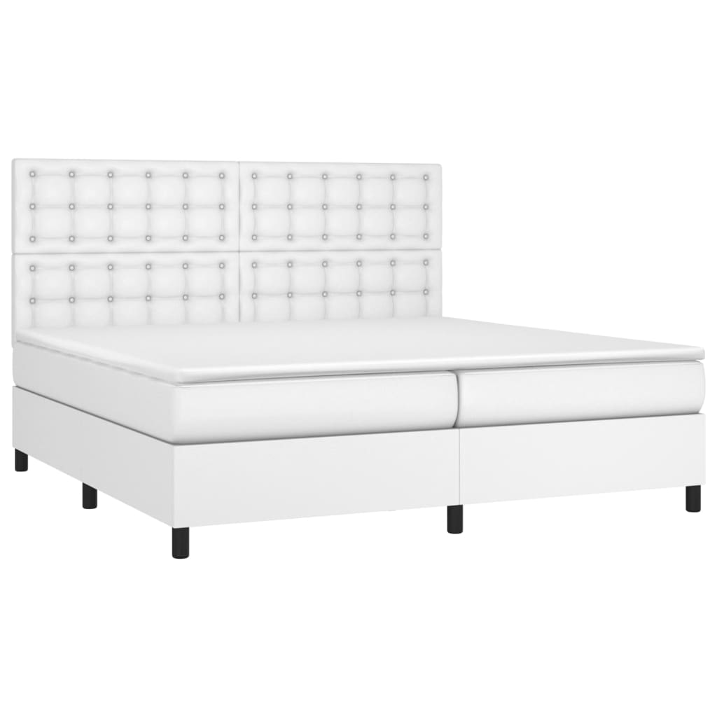 Boxspring met matras en LED kunstleer wit 200x200 cm is nu te koop bij PeponiXL, paradijselijk wonen!