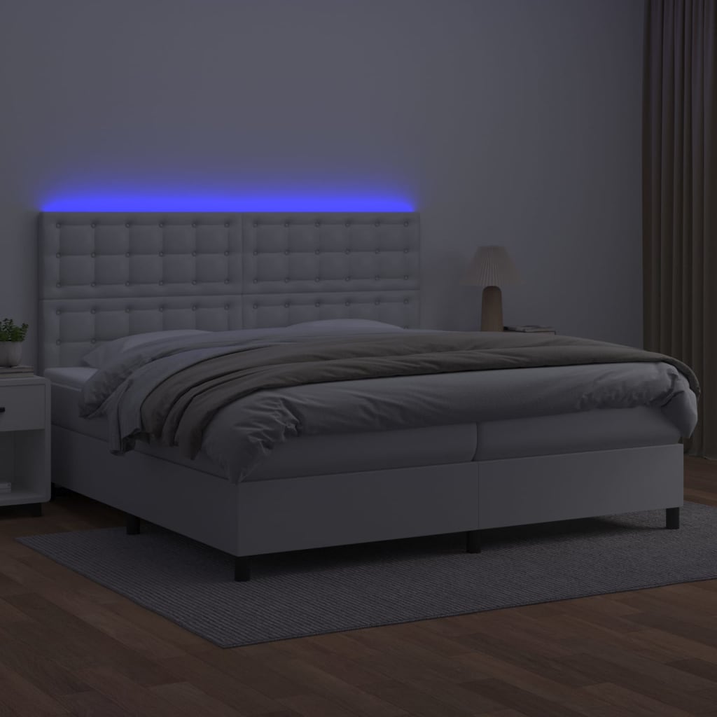 Boxspring met matras en LED kunstleer wit 200x200 cm is nu te koop bij PeponiXL, paradijselijk wonen!