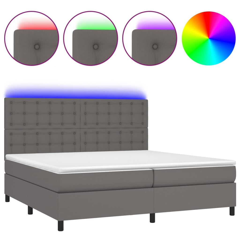Boxspring met matras en LED kunstleer grijs 200x200 cm is nu te koop bij PeponiXL, paradijselijk wonen!