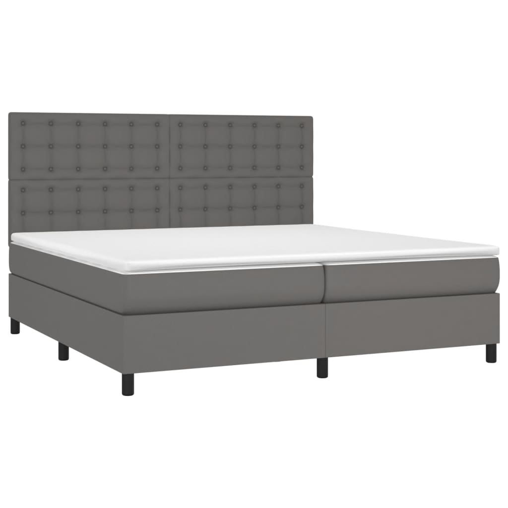 Boxspring met matras en LED kunstleer grijs 200x200 cm is nu te koop bij PeponiXL, paradijselijk wonen!