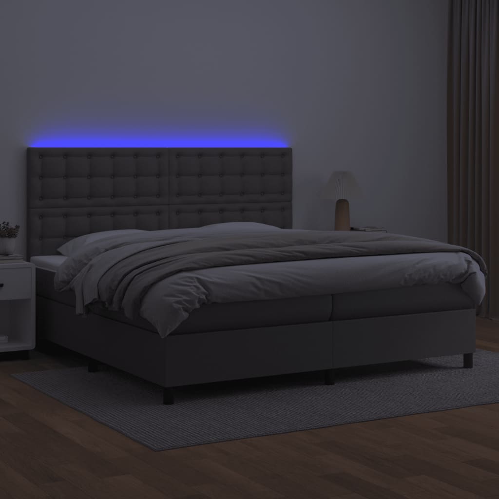 Boxspring met matras en LED kunstleer grijs 200x200 cm is nu te koop bij PeponiXL, paradijselijk wonen!