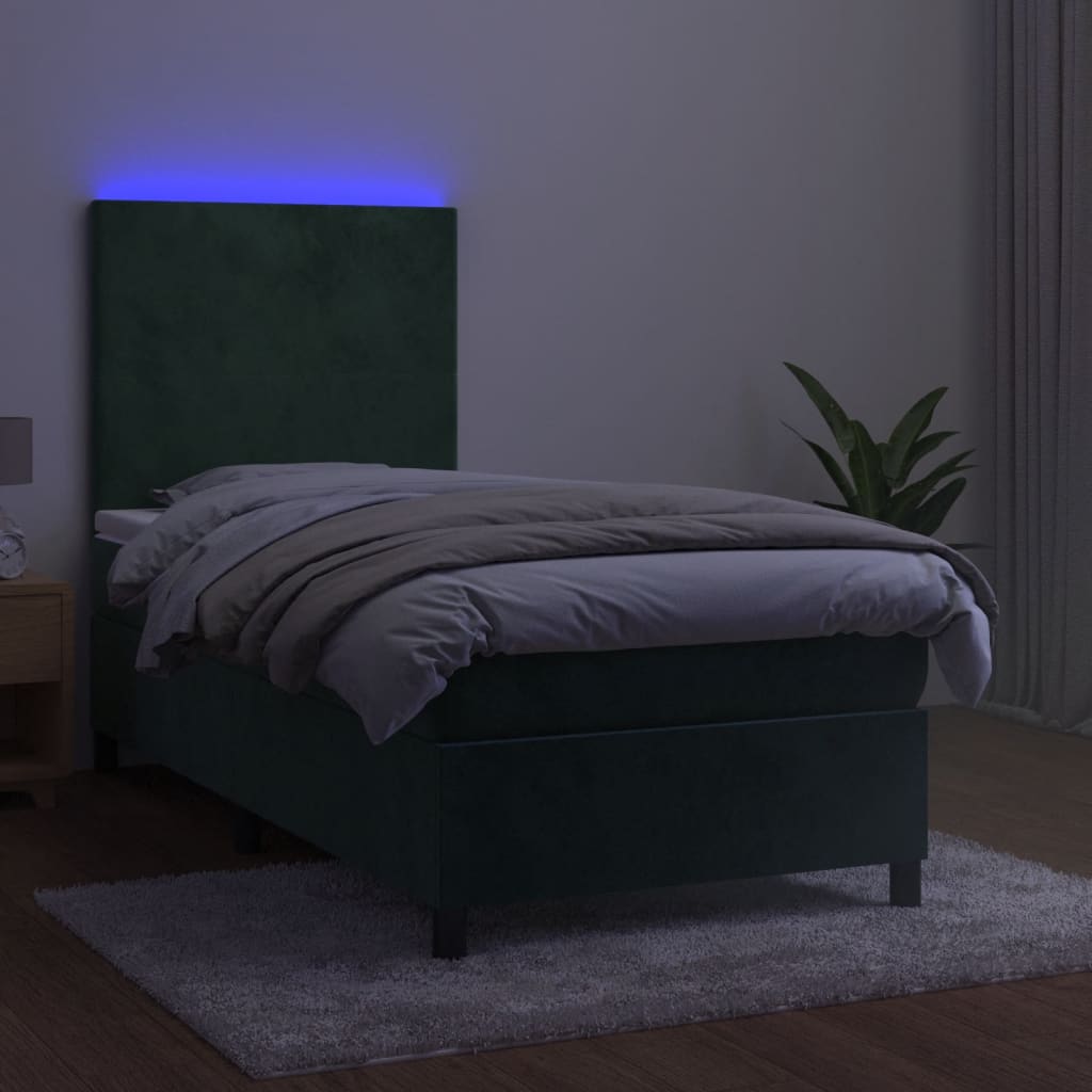 Boxspring met matras en LED fluweel donkergroen 80x200 cm is nu te koop bij PeponiXL, paradijselijk wonen!