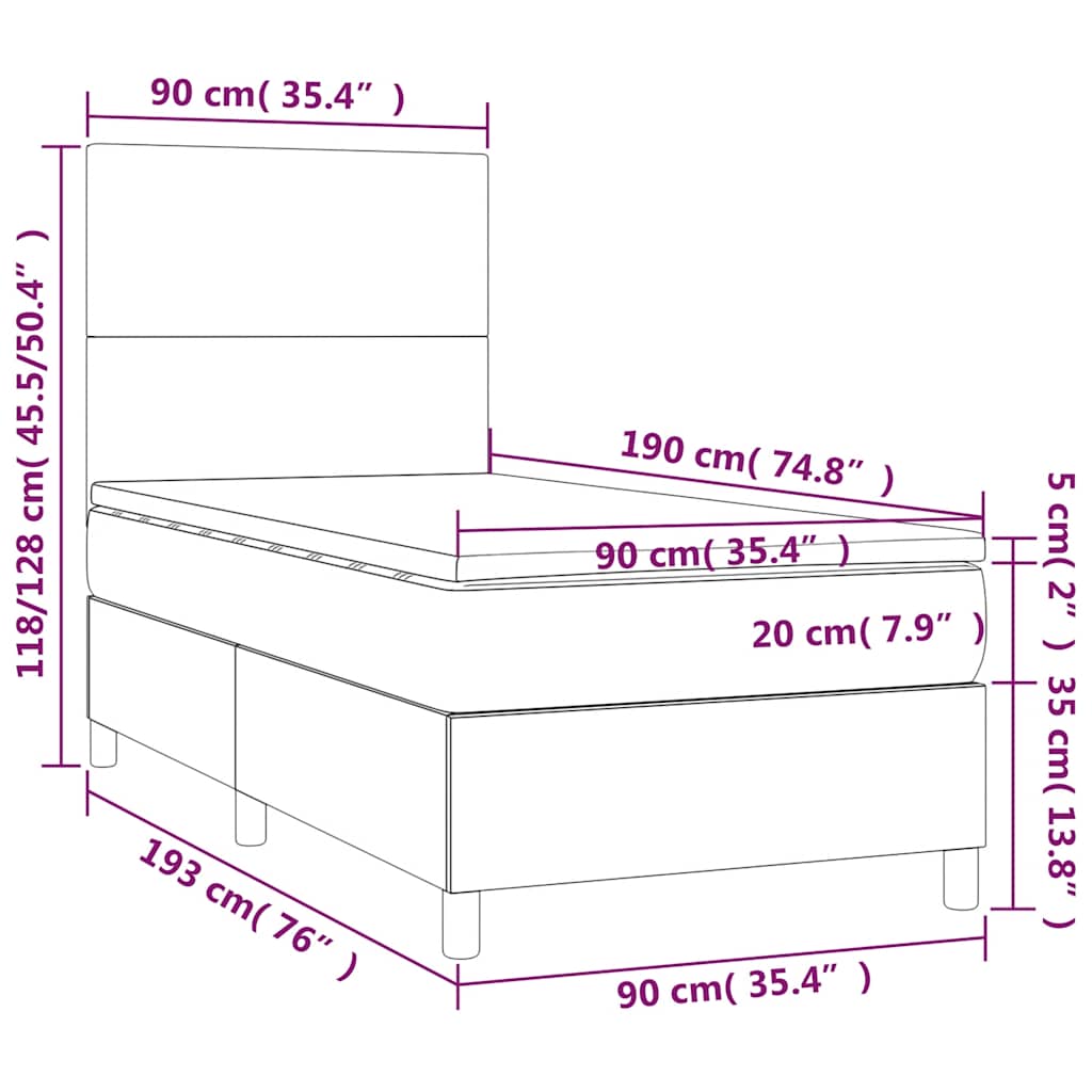 Boxspring met matras en LED fluweel donkerblauw 90x190 cm is nu te koop bij PeponiXL, paradijselijk wonen!