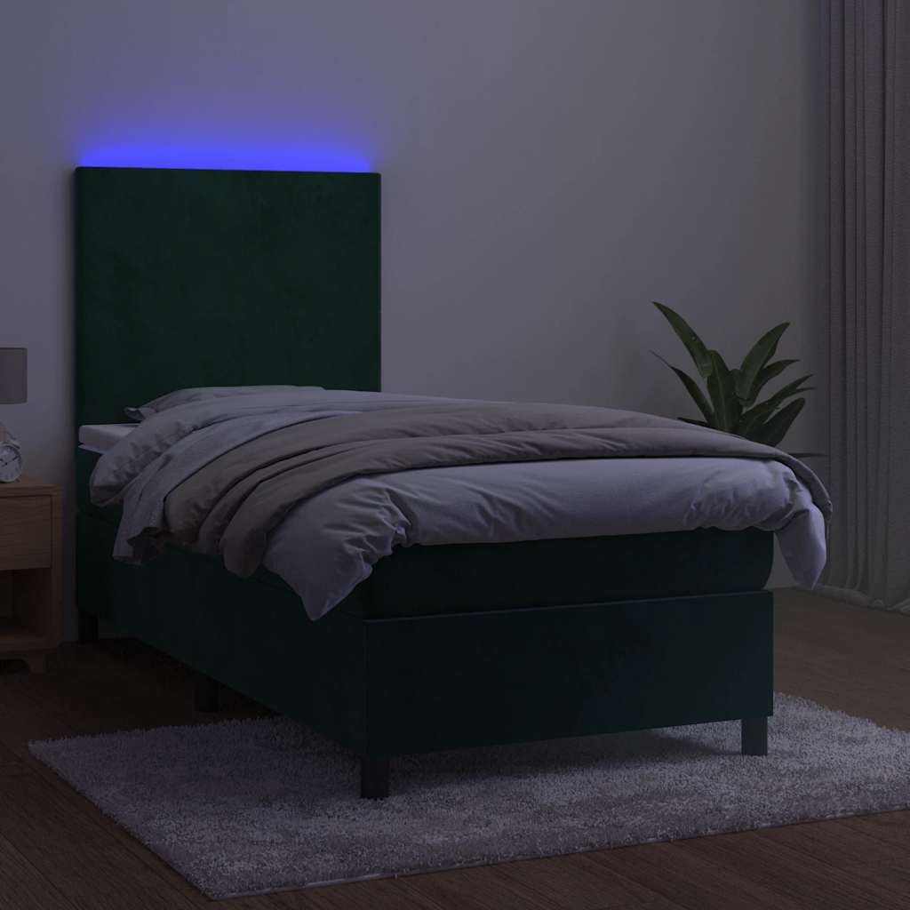 Boxspring met matras en LED fluweel donkergroen 90x200 cm is nu te koop bij PeponiXL, paradijselijk wonen!