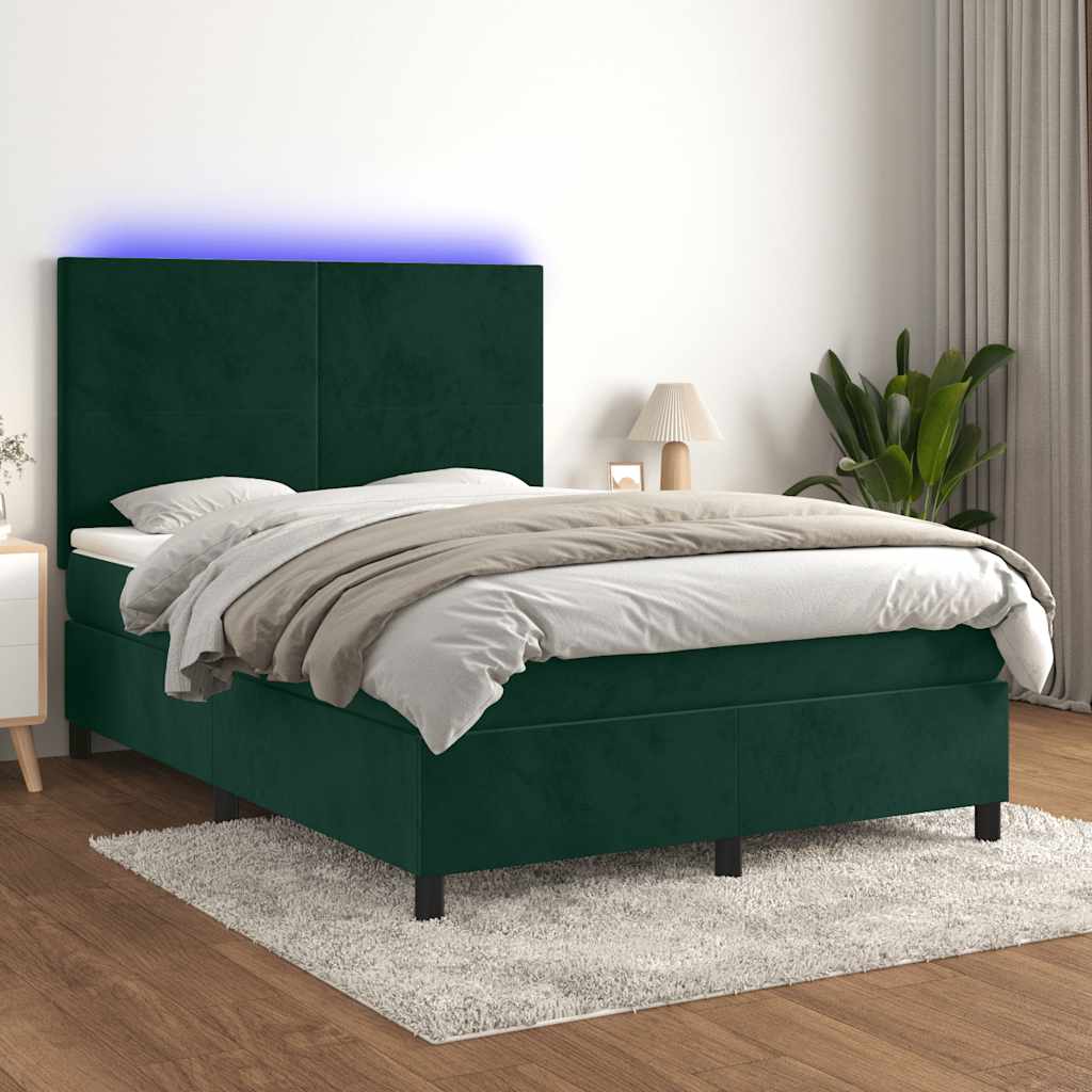 Boxspring met matras en LED fluweel donkergroen 140x190 cm is nu te koop bij PeponiXL, paradijselijk wonen!