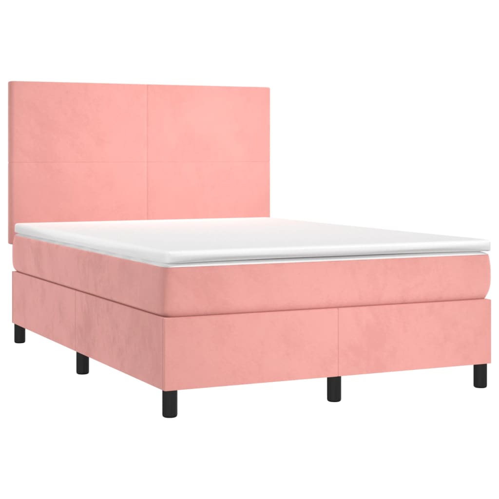 Boxspring met matras en LED fluweel roze 140x190 cm is nu te koop bij PeponiXL, paradijselijk wonen!