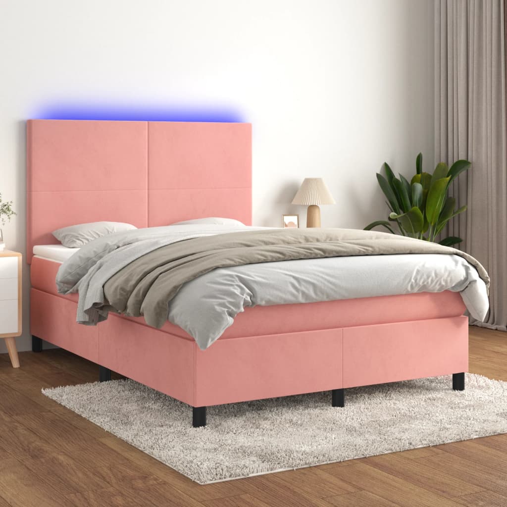 Boxspring met matras en LED fluweel roze 140x190 cm is nu te koop bij PeponiXL, paradijselijk wonen!