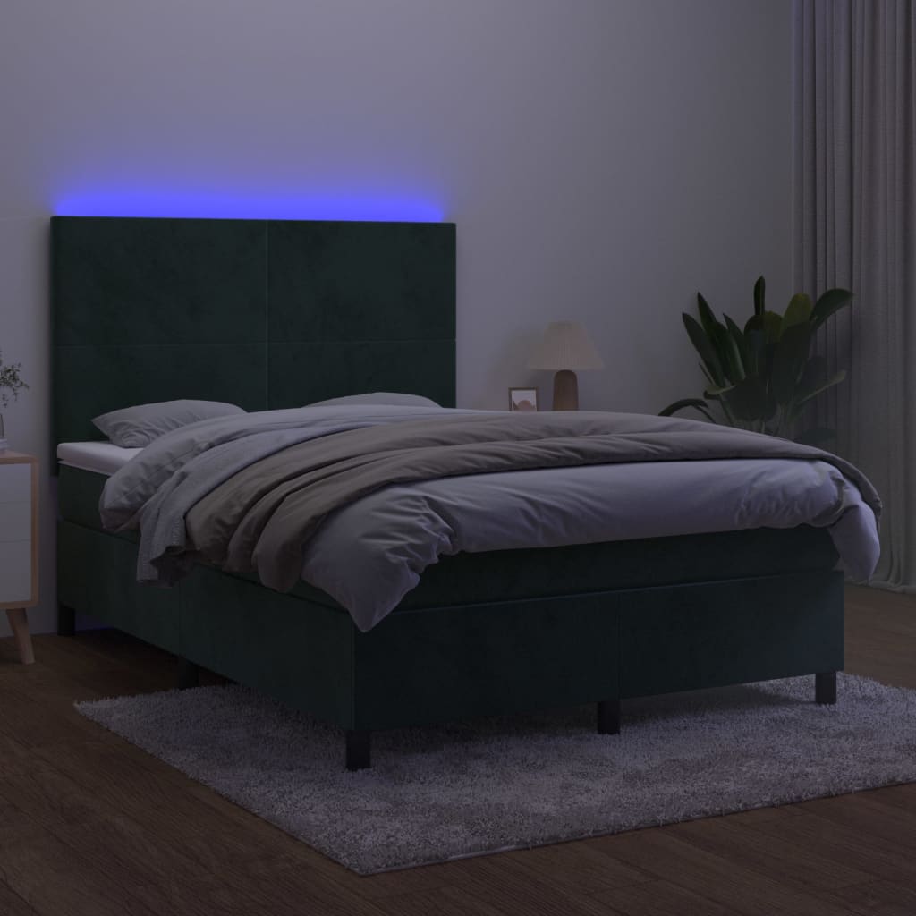 Boxspring met matras en LED fluweel donkergroen 140x200 cm is nu te koop bij PeponiXL, paradijselijk wonen!