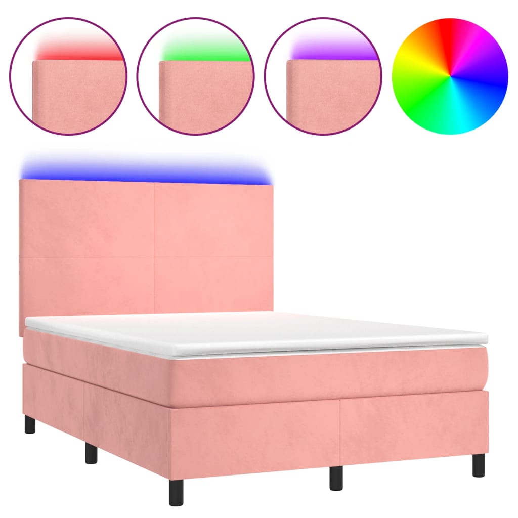 Boxspring met matras en LED fluweel roze 140x200 cm is nu te koop bij PeponiXL, paradijselijk wonen!