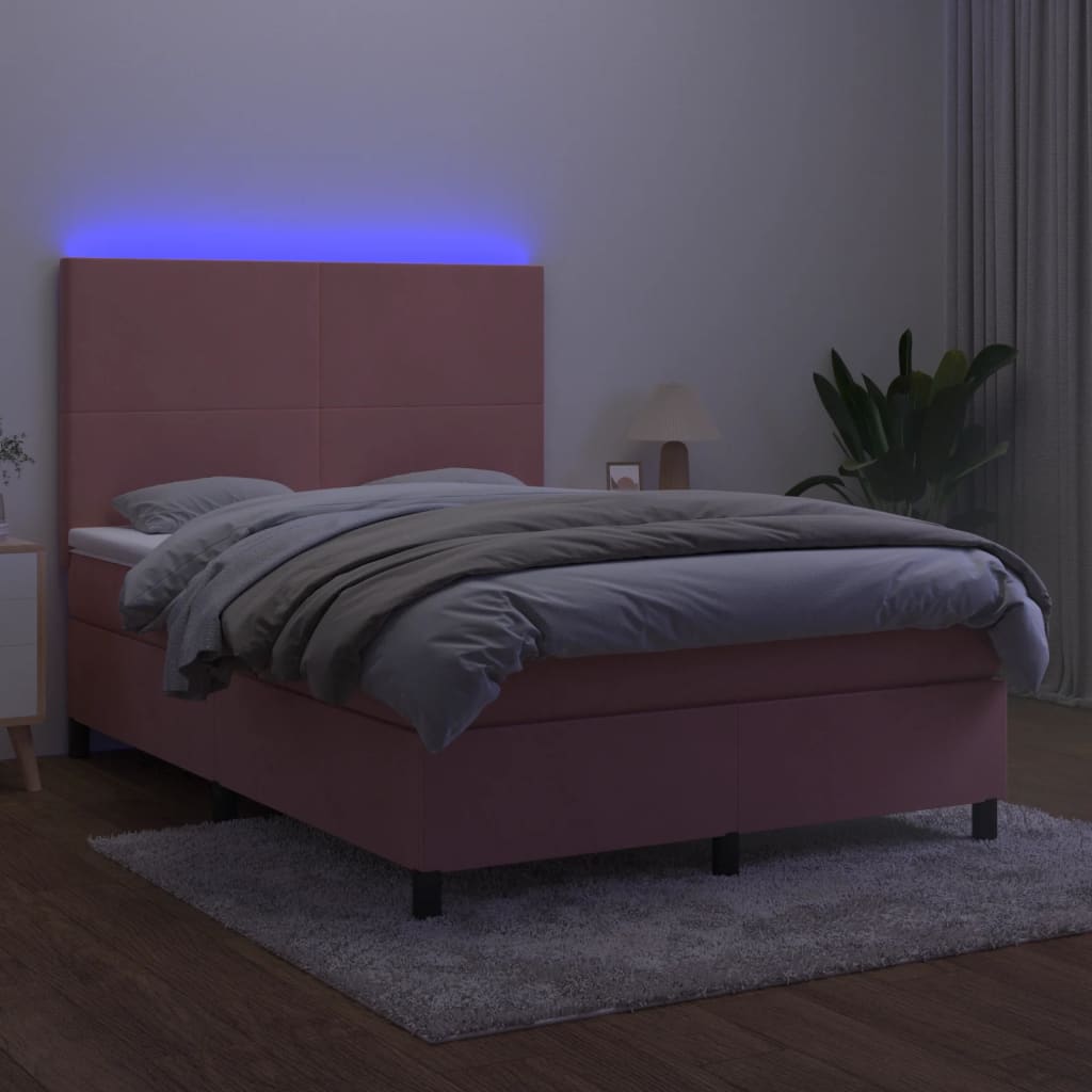 Boxspring met matras en LED fluweel roze 140x200 cm is nu te koop bij PeponiXL, paradijselijk wonen!