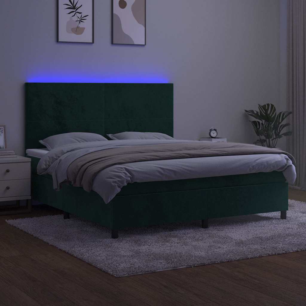 Boxspring met matras en LED fluweel donkergroen 160x200 cm is nu te koop bij PeponiXL, paradijselijk wonen!