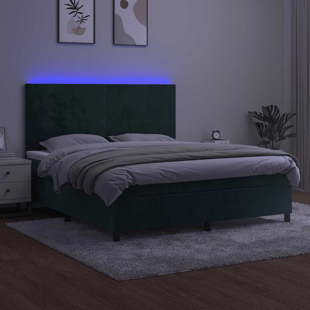 Boxspring met matras en LED fluweel donkergroen 180x200 cm is nu te koop bij PeponiXL, paradijselijk wonen!
