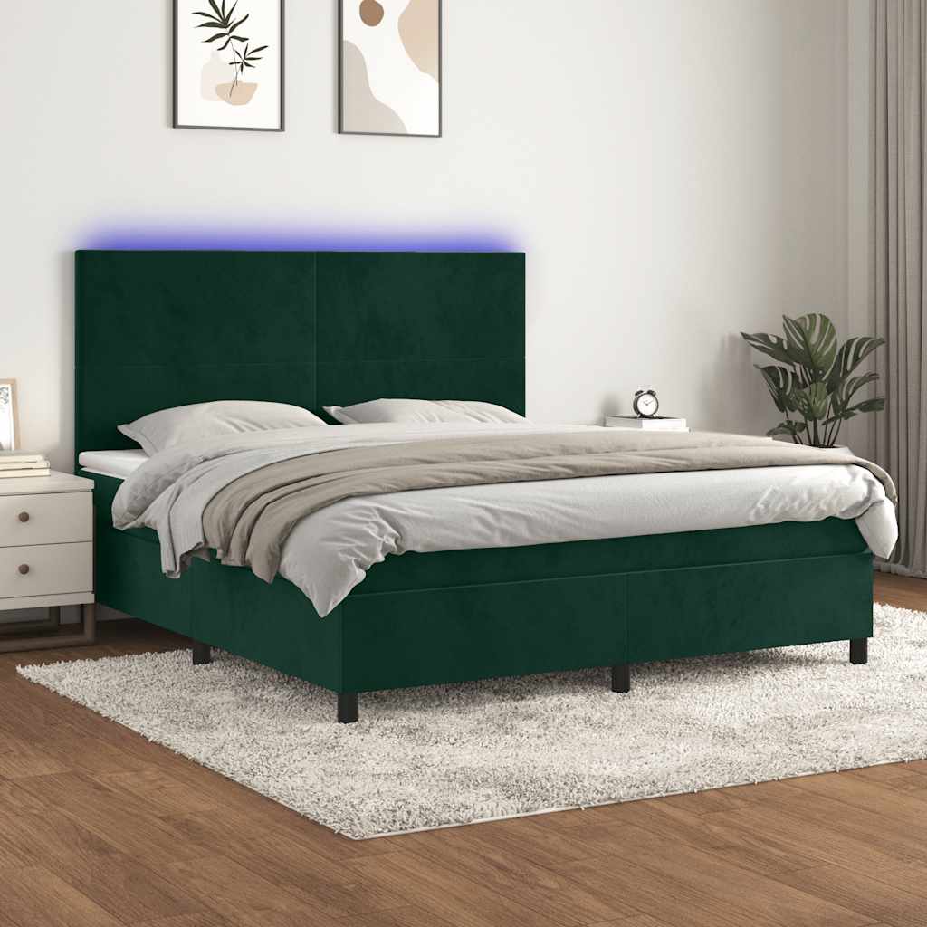 Boxspring met matras en LED fluweel donkergroen 180x200 cm is nu te koop bij PeponiXL, paradijselijk wonen!