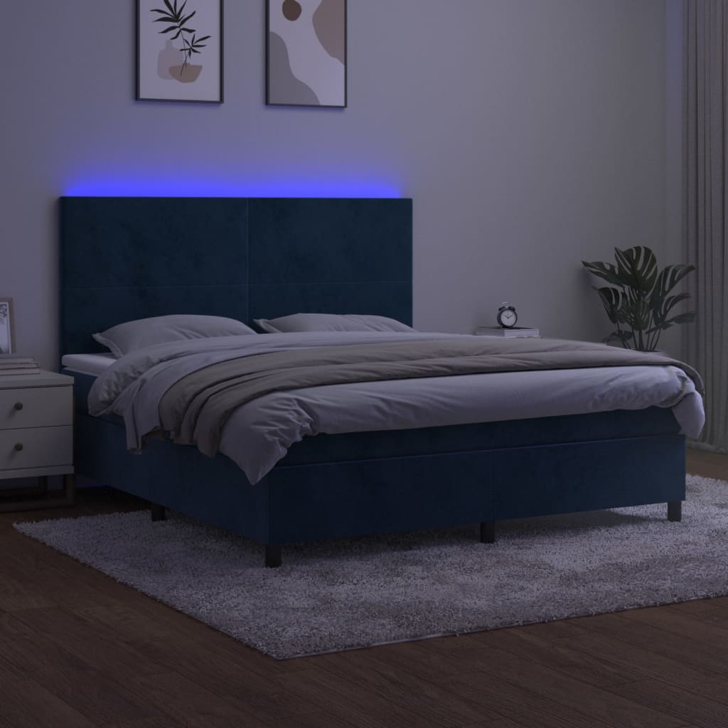 Boxspring met matras en LED fluweel donkerblauw 180x200 cm is nu te koop bij PeponiXL, paradijselijk wonen!