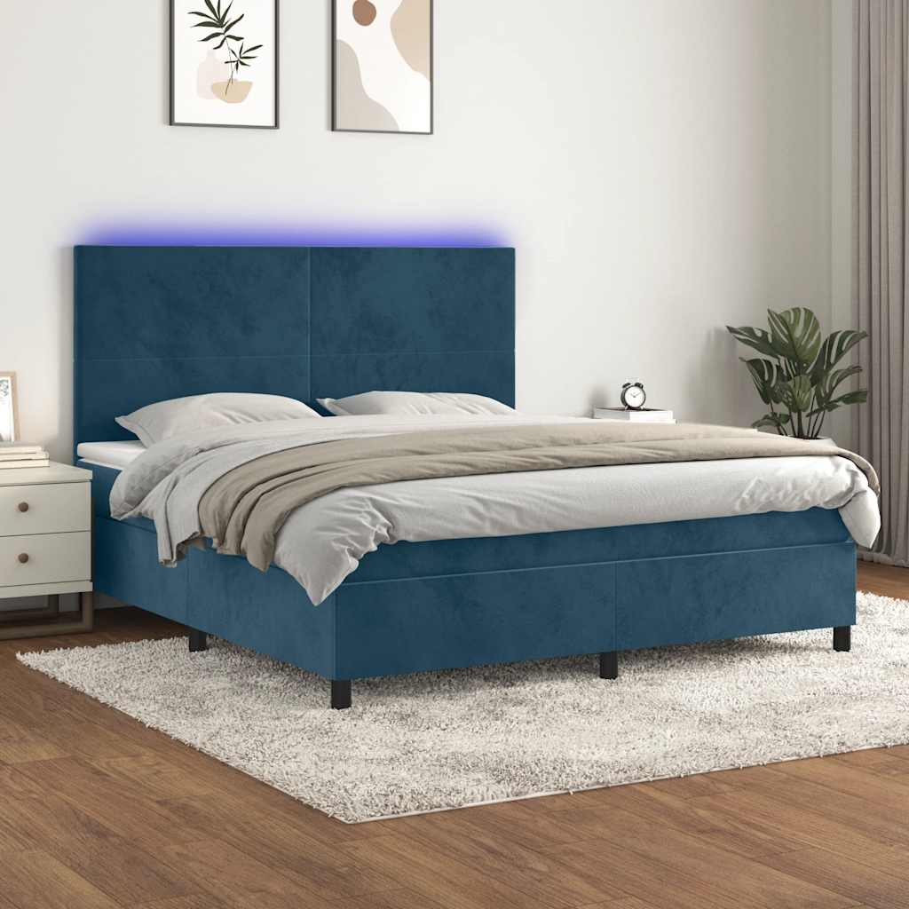 Boxspring met matras en LED fluweel donkerblauw 180x200 cm is nu te koop bij PeponiXL, paradijselijk wonen!