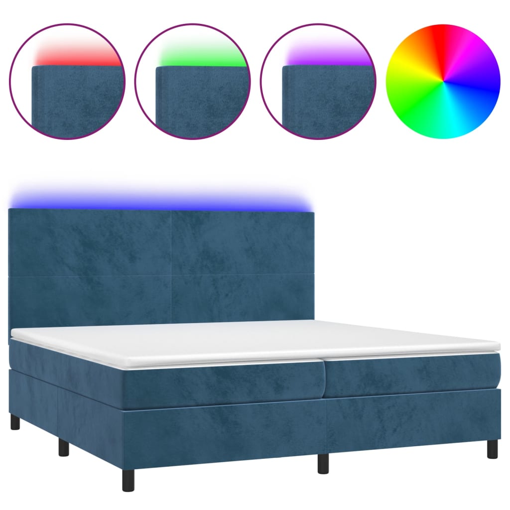 Boxspring met matras en LED fluweel donkerblauw 200x200 cm is nu te koop bij PeponiXL, paradijselijk wonen!