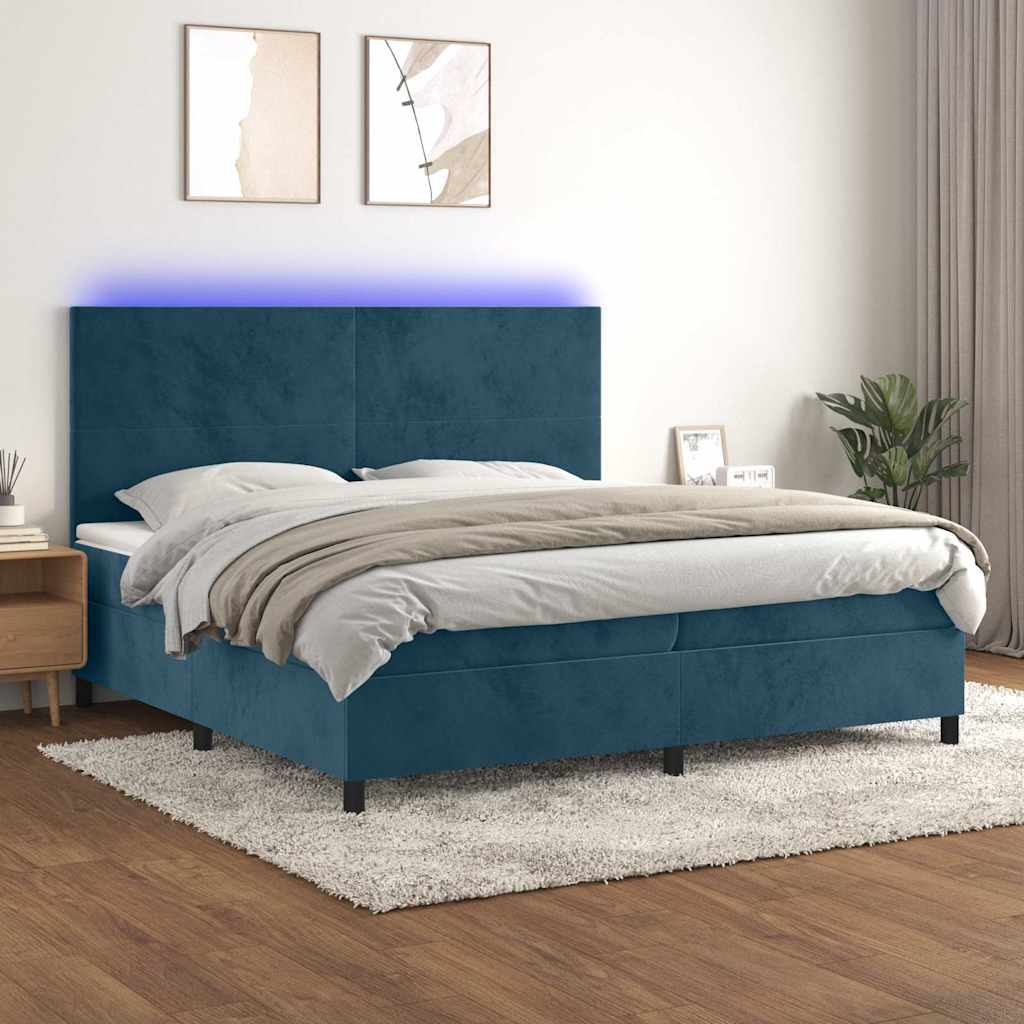 Boxspring met matras en LED fluweel donkerblauw 200x200 cm is nu te koop bij PeponiXL, paradijselijk wonen!