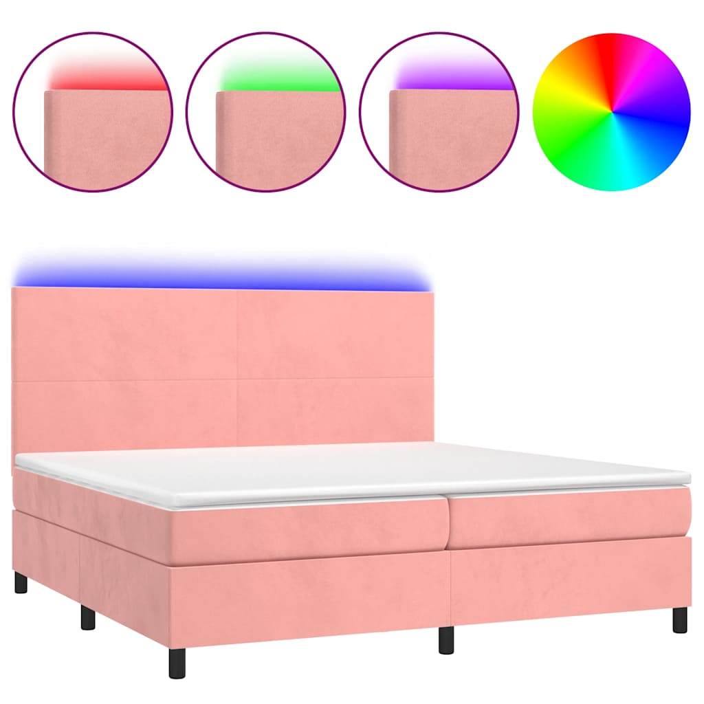 Boxspring met matras en LED fluweel roze 200x200 cm is nu te koop bij PeponiXL, paradijselijk wonen!