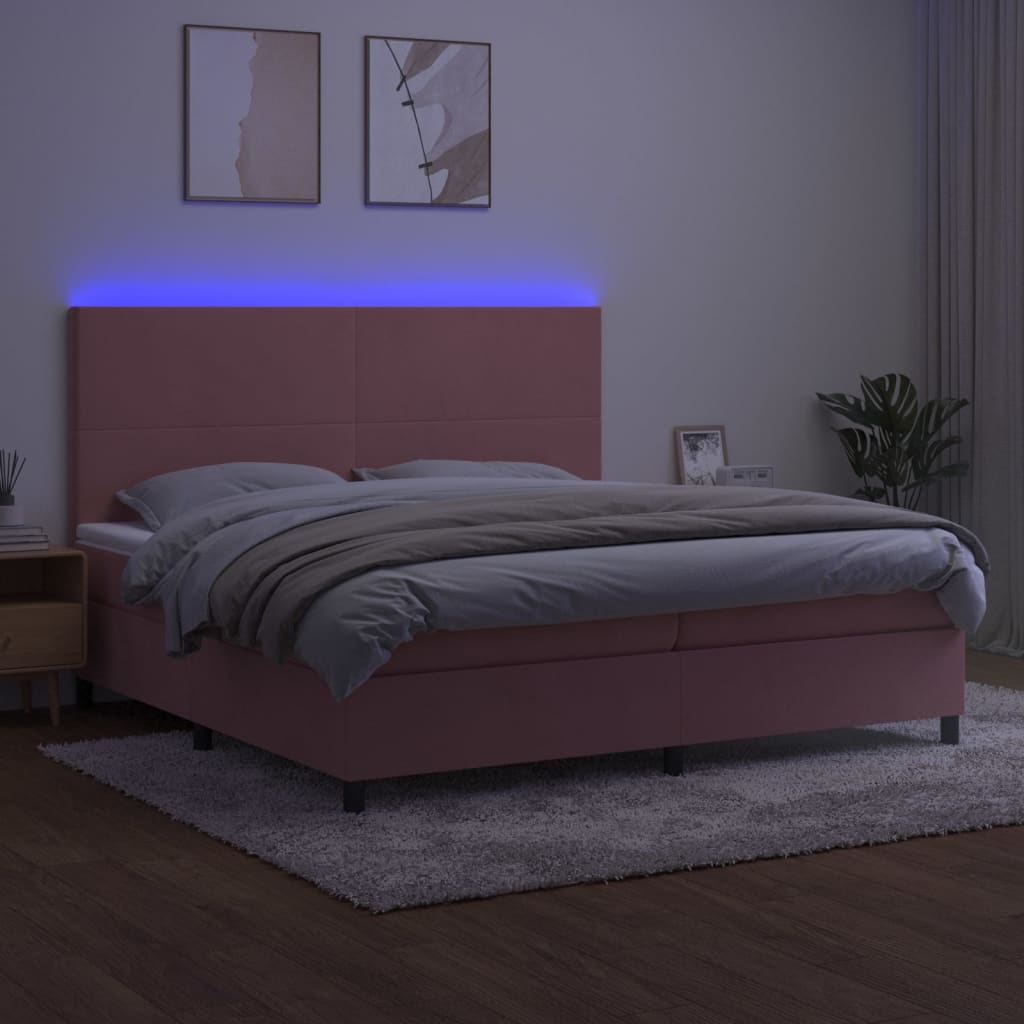 Boxspring met matras en LED fluweel roze 200x200 cm is nu te koop bij PeponiXL, paradijselijk wonen!