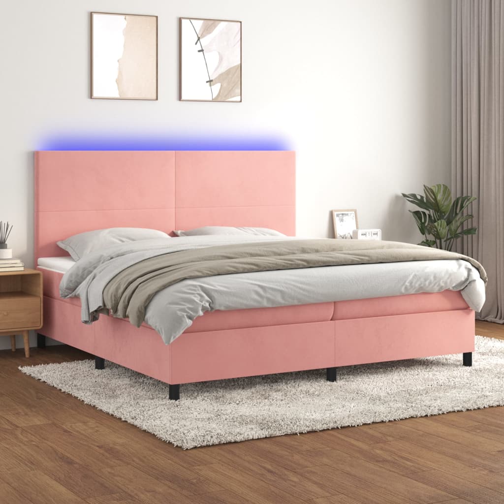 Boxspring met matras en LED fluweel roze 200x200 cm is nu te koop bij PeponiXL, paradijselijk wonen!