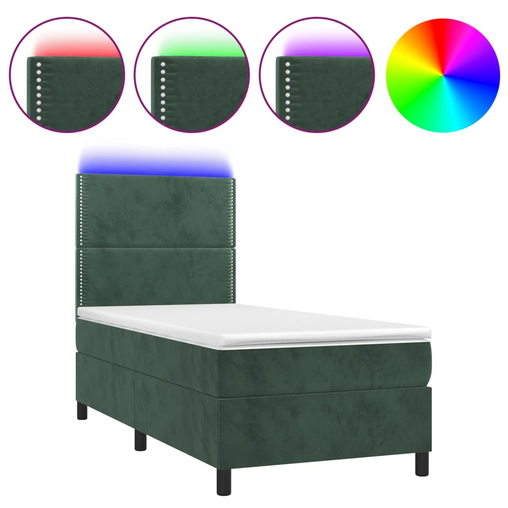 Boxspring met matras en LED fluweel donkergroen 90x190 cm is nu te koop bij PeponiXL, paradijselijk wonen!