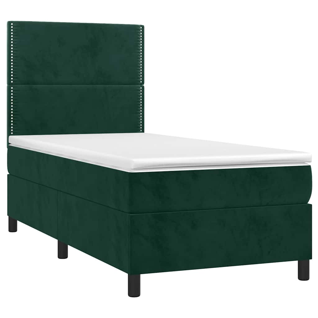 Boxspring met matras en LED fluweel donkergroen 90x190 cm is nu te koop bij PeponiXL, paradijselijk wonen!