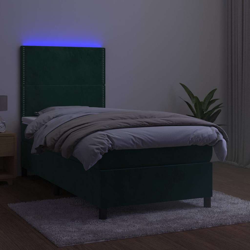 Boxspring met matras en LED fluweel donkergroen 90x190 cm is nu te koop bij PeponiXL, paradijselijk wonen!
