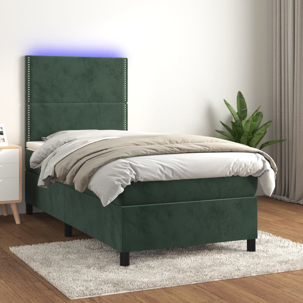 Boxspring met matras en LED fluweel donkergroen 90x190 cm is nu te koop bij PeponiXL, paradijselijk wonen!