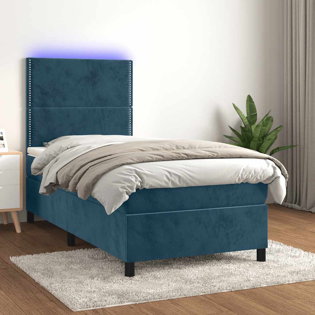 Boxspring met matras en LED fluweel donkerblauw 90x190 cm is nu te koop bij PeponiXL, paradijselijk wonen!