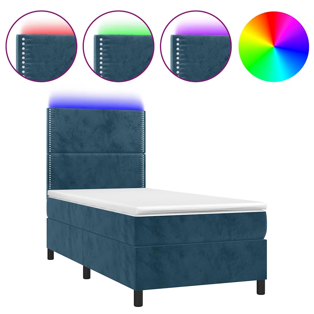 Boxspring met matras en LED fluweel donkerblauw 90x200 cm is nu te koop bij PeponiXL, paradijselijk wonen!