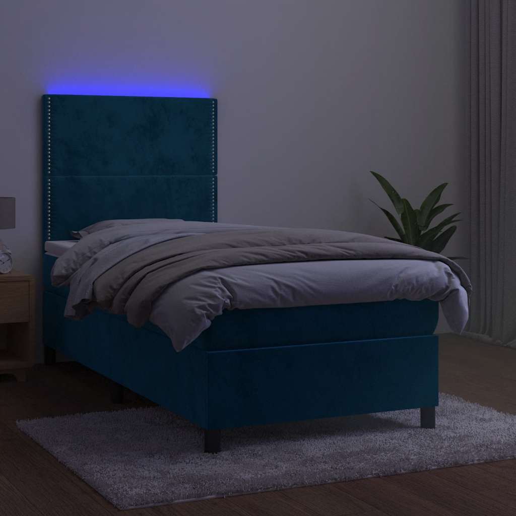 Boxspring met matras en LED fluweel donkerblauw 90x200 cm is nu te koop bij PeponiXL, paradijselijk wonen!