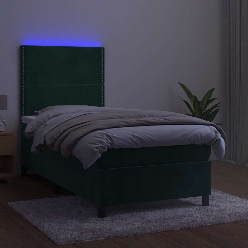 Boxspring met matras en LED fluweel donkergroen 100x200 cm is nu te koop bij PeponiXL, paradijselijk wonen!