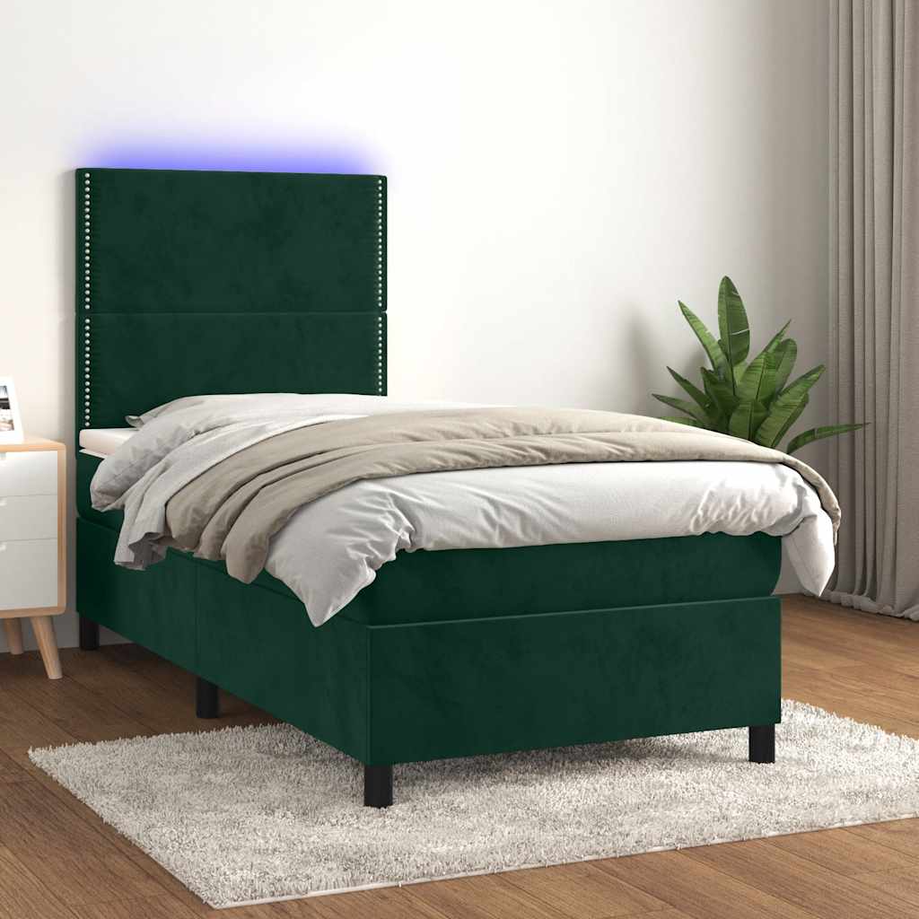 Boxspring met matras en LED fluweel donkergroen 100x200 cm is nu te koop bij PeponiXL, paradijselijk wonen!