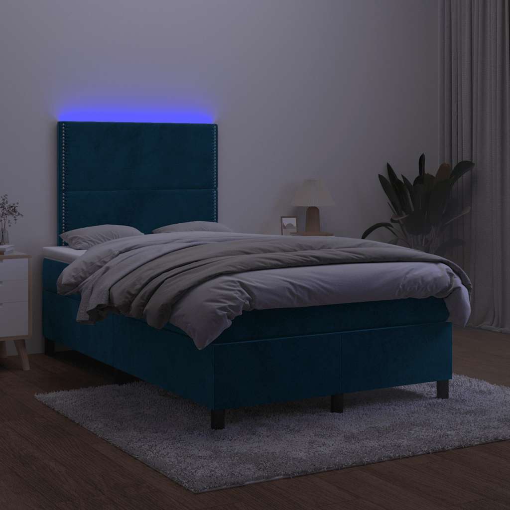 Boxspring met matras en LED fluweel donkerblauw 120x200 cm is nu te koop bij PeponiXL, paradijselijk wonen!