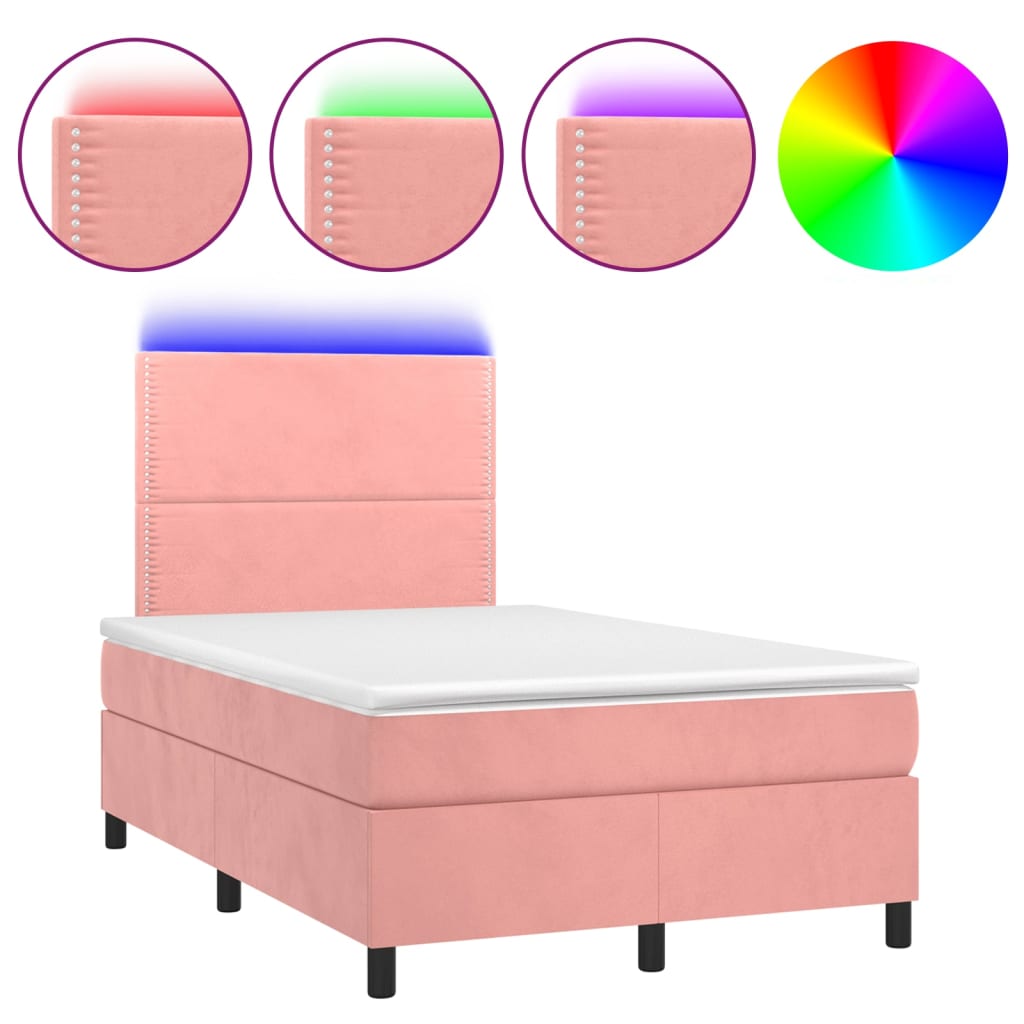 Boxspring met matras en LED fluweel roze 120x200 cm is nu te koop bij PeponiXL, paradijselijk wonen!
