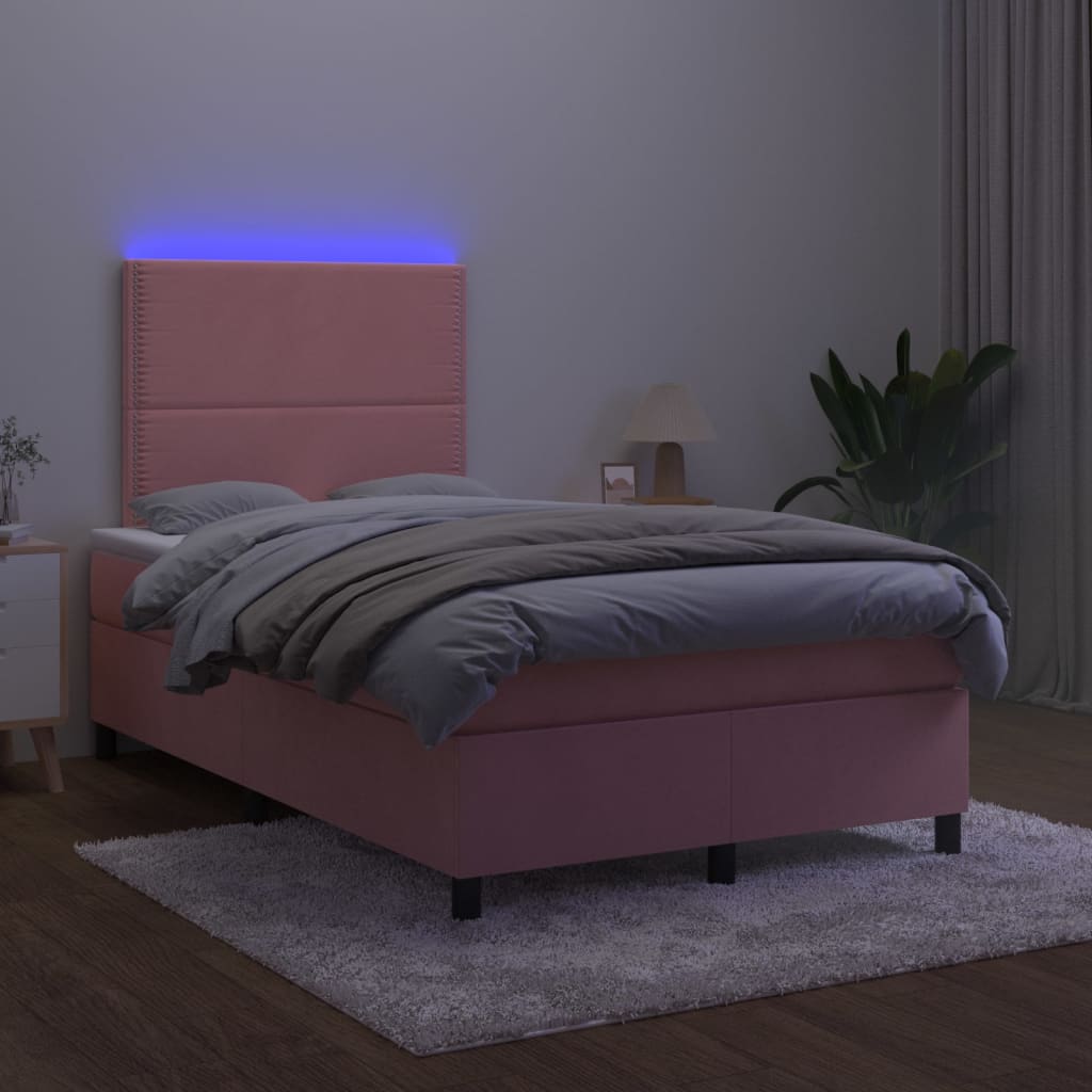 Boxspring met matras en LED fluweel roze 120x200 cm is nu te koop bij PeponiXL, paradijselijk wonen!