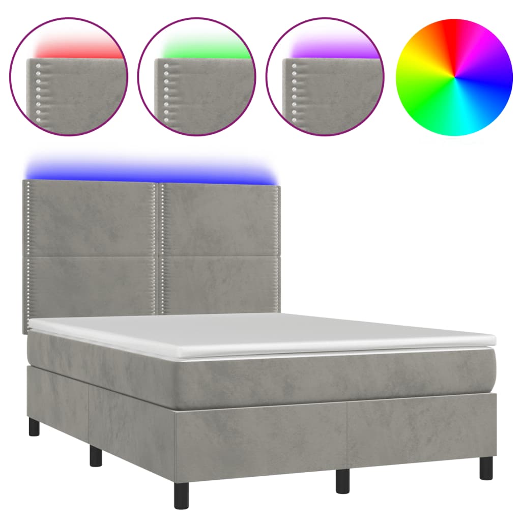 Boxspring met matras en LED fluweel lichtgrijs 140x200 cm is nu te koop bij PeponiXL, paradijselijk wonen!