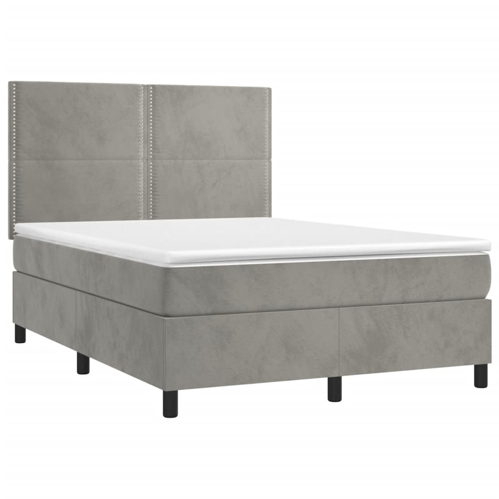 Boxspring met matras en LED fluweel lichtgrijs 140x200 cm is nu te koop bij PeponiXL, paradijselijk wonen!