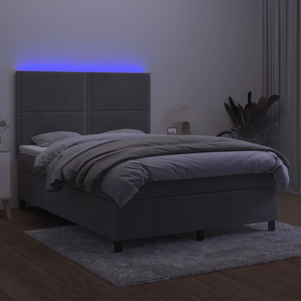 Boxspring met matras en LED fluweel lichtgrijs 140x200 cm is nu te koop bij PeponiXL, paradijselijk wonen!