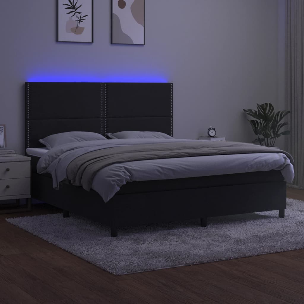 Boxspring met matras en LED fluweel zwart 160x200 cm is nu te koop bij PeponiXL, paradijselijk wonen!