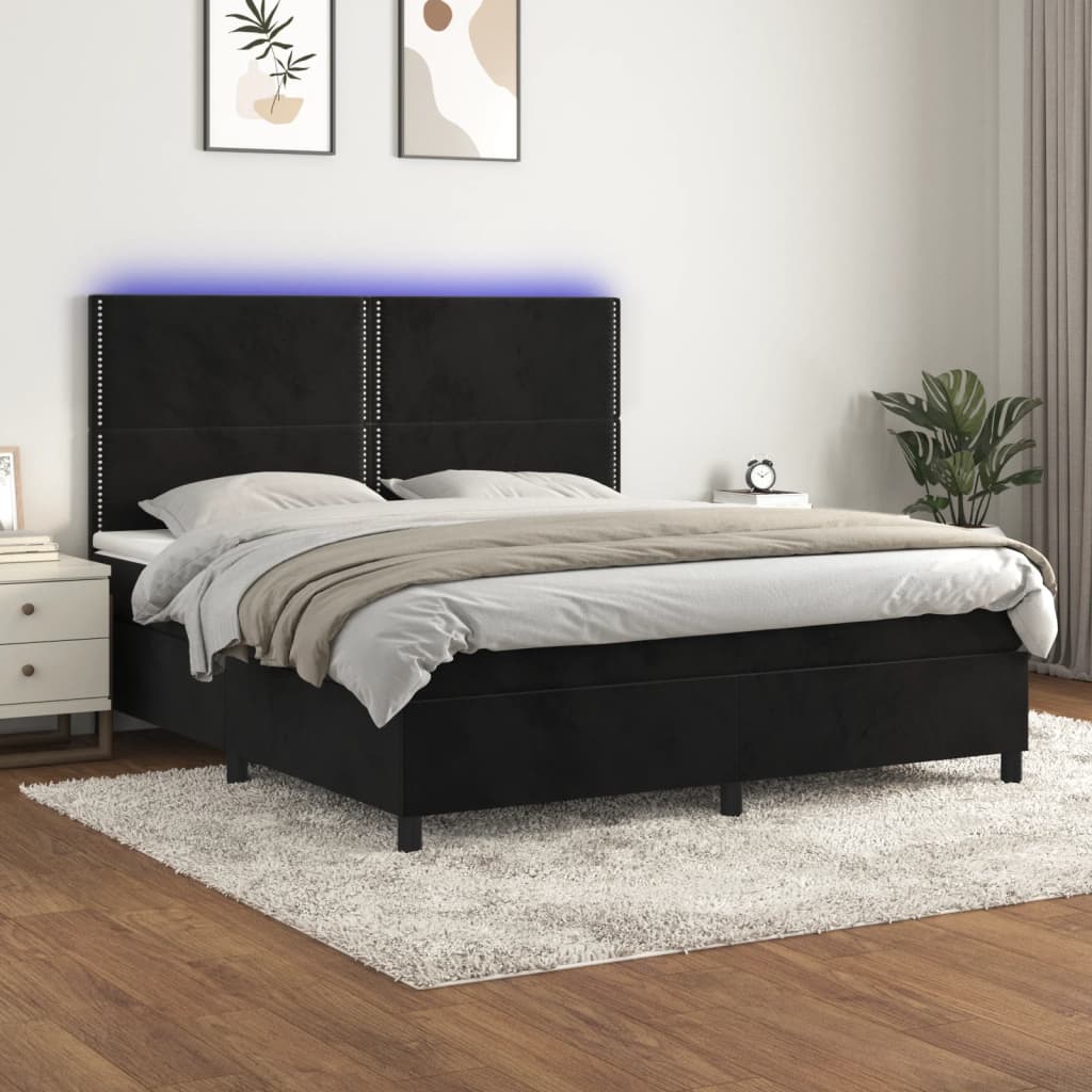 Boxspring met matras en LED fluweel zwart 160x200 cm is nu te koop bij PeponiXL, paradijselijk wonen!