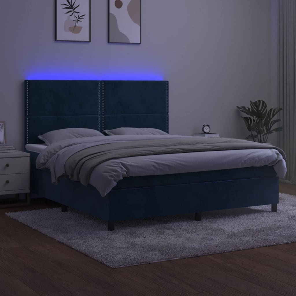 Boxspring met matras en LED fluweel donkerblauw 160x200 cm is nu te koop bij PeponiXL, paradijselijk wonen!