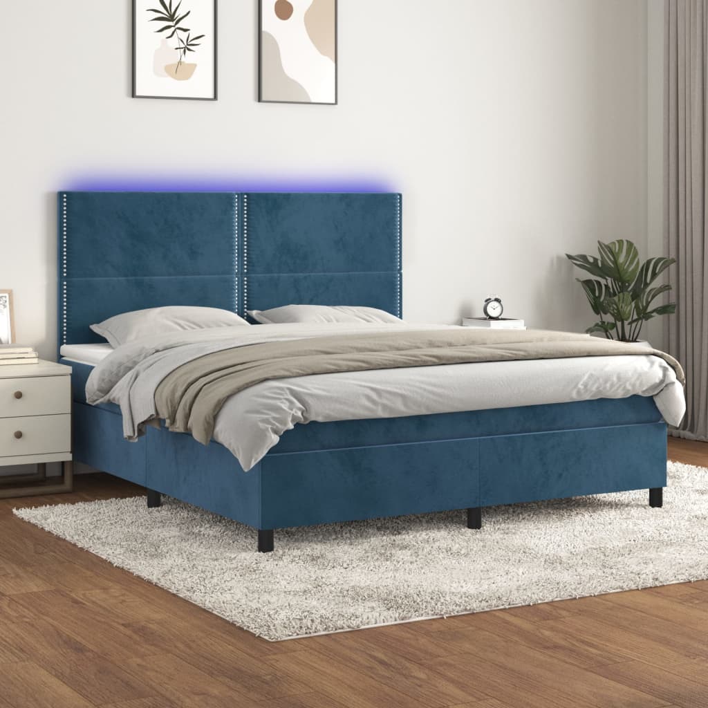 Boxspring met matras en LED fluweel donkerblauw 160x200 cm is nu te koop bij PeponiXL, paradijselijk wonen!