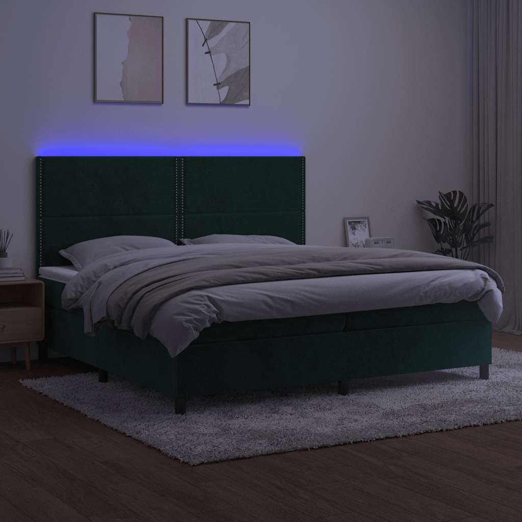 Boxspring met matras en LED fluweel donkergroen 200x200 cm is nu te koop bij PeponiXL, paradijselijk wonen!