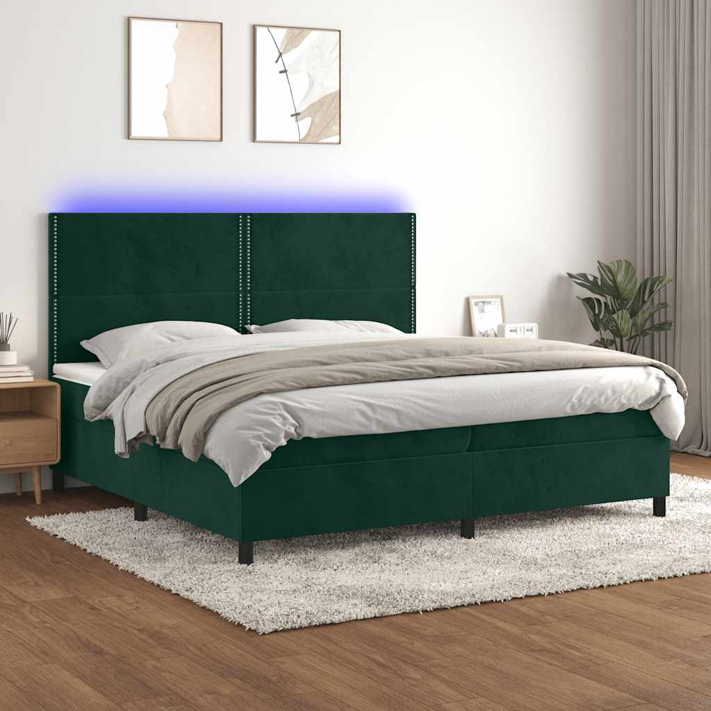 Boxspring met matras en LED fluweel donkergroen 200x200 cm is nu te koop bij PeponiXL, paradijselijk wonen!