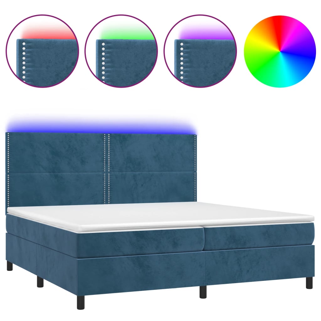 Boxspring met matras en LED fluweel donkerblauw 200x200 cm is nu te koop bij PeponiXL, paradijselijk wonen!
