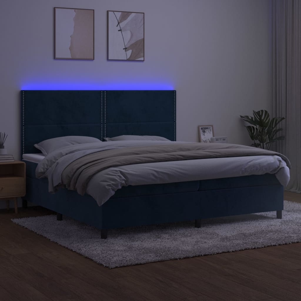 Boxspring met matras en LED fluweel donkerblauw 200x200 cm is nu te koop bij PeponiXL, paradijselijk wonen!
