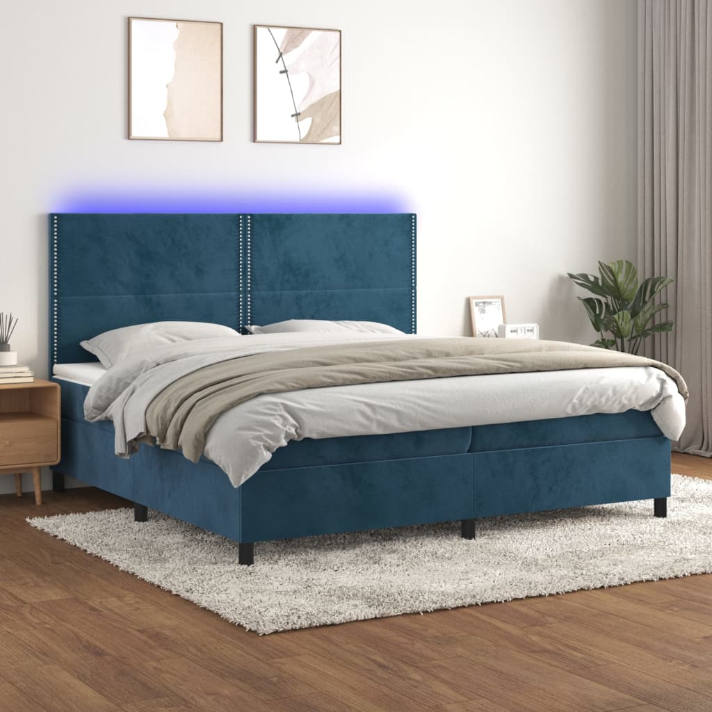 Boxspring met matras en LED fluweel donkerblauw 200x200 cm is nu te koop bij PeponiXL, paradijselijk wonen!