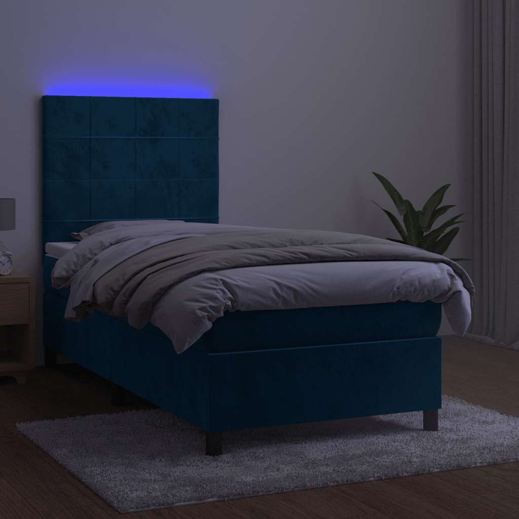 Boxspring met matras en LED fluweel donkerblauw 80x200 cm is nu te koop bij PeponiXL, paradijselijk wonen!