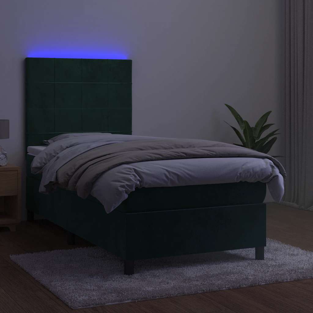 Boxspring met matras en LED fluweel donkergroen 90x190 cm is nu te koop bij PeponiXL, paradijselijk wonen!
